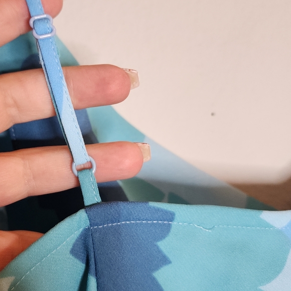 Express 90s Y2k Blue Green Floral Sleeveless Midi Slipdress Cowl Neck Size 13/14 - Picture 16 of 16